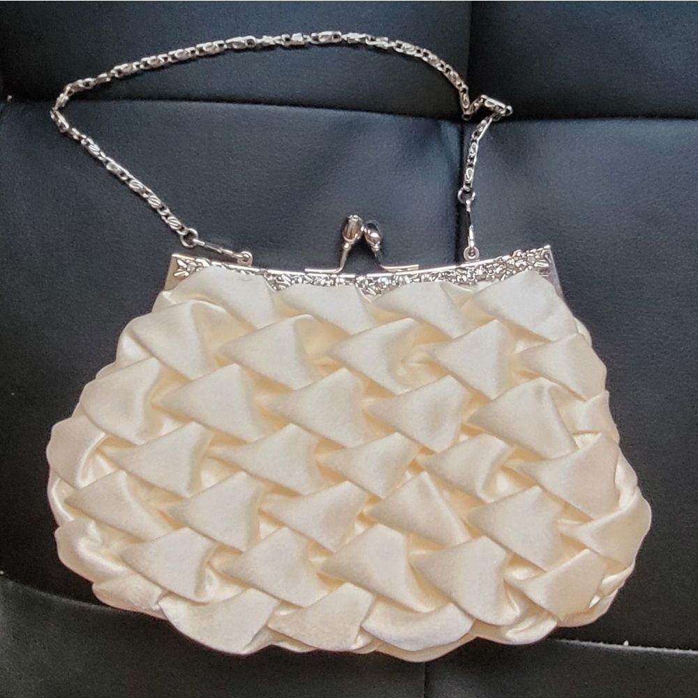 Like New Off White Satin Evening Bag